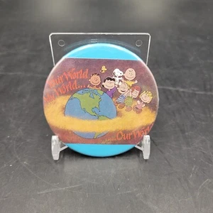 Vintage Pinback Button Peanuts Your World My World...Our World Snoopy - Picture 1 of 6