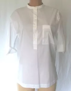 LAFAYETTE 148 BLANCO ALGODÓN MANGAS 3/4 BLUSA CUELLO JOYA BOTONES DELANTEROS TALLA M - Imagen 1 de 11