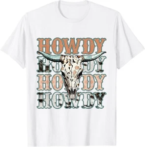 Howdy Southern Western Girl Country Rodeo Cowgirl Vintage Gift Unisex T-Shirt - Picture 1 of 4