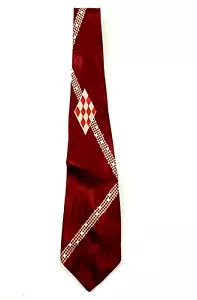 Vintage 50s Rainbow Hues Rockabilly Swing Necktie Tie Maroon Diamond - Picture 1 of 7