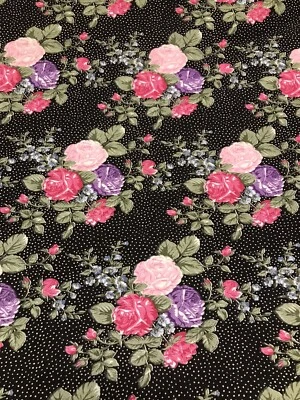 Vintage Rare 1990 Sherry Fran Black Oriental Floral Flower Fabric 3.25 yds X 55” - Image 1 of 4