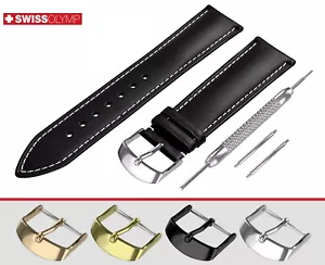 For ALPINA Flat Black Genuine Leather Watch Strap Band For Buckle Clasp Pins - Picture 1 of 12