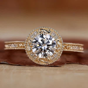 1.20 Ct Round Cut Lab Created Diamond Wedding Ring 14K Yellow Gold IGI Certified - Picture 1 of 14