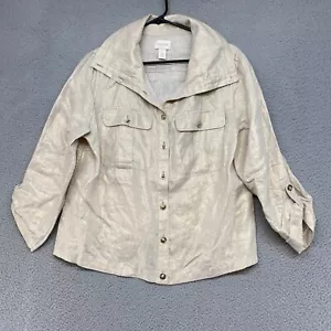 Chicos Jacket Womens 1 / Medium 100% Linen Utility Lightweight Metallic Shimmer - Picture 1 of 12
