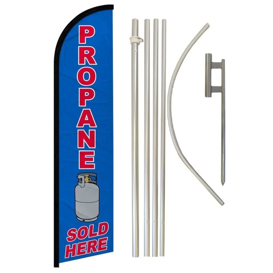 Propane Sold Here Advertising Windless Banner Flag & Flag Pole Kit Ground Spike - Image 1 of 1