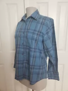 Top Diane Von Furstenberg Petite taglia 12 blu a quadri con bottoni manica lunga b12 - Foto 1 di 12