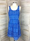 Elle Periwinkle Sleeveless Cinched Waist Dress Sz M Lace Embroidered Ethnic