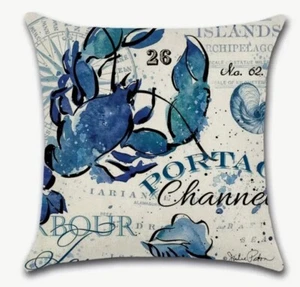 Vintage Lobster Beach Nautical Coastal Ocean Reef Throw Pillow Cover Home Decor - Picture 1 of 5
