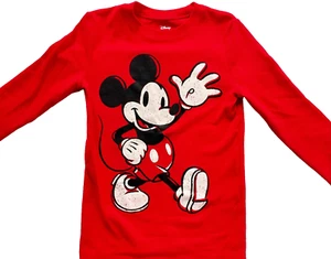 Jumping Beans Boys T-Shirt Mickey Mouse Red Long Sleeve Waffle Thermal Size 8 - Picture 1 of 12