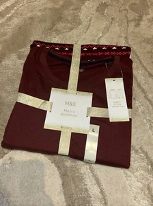 NEW ex M&S Pure Cotton Fair Isle Pyjama Joggers & Long Sleeve Top XL Mens - Picture 1 of 6