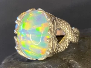 Hecho a mano Australia épica enorme anillo de plata esterlina ópalo macizo piedra arca dragón - Imagen 1 de 6