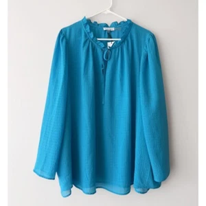 Calvin Klein Women's Blue Long Sleeve Ruffled Tie Neck Blouse Top Plus Size 3X - Picture 1 of 6