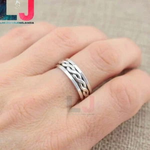 Mens Womens 925 Sterling Silver Celtic Braided Spinning Worry Band Ring All Size - Picture 1 of 4