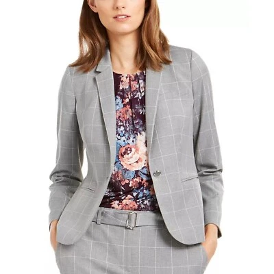NUEVO SIN ETIQUETAS Calvin Klein Mujer Talla 6 Gris Ventana Un Botón Blazer Chaqueta NUEVO Foto 1 de 4