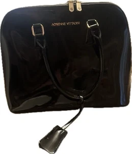 Stunning - Adrienne Vittadini Dome Satchel Black Patent Isabella Collection - Picture 1 of 8