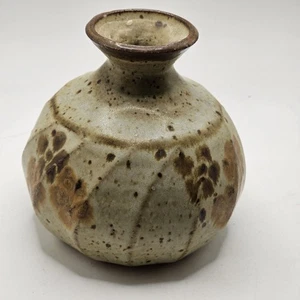 Studio Kunst Keramik Vase signiert 4,5" Knospenvase handgefertigt gesprenkelt Nachlass Fund  - Bild 1 von 6