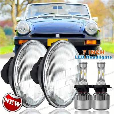 2× 7 inch LED Round Headlights Pair DRL Hi/Lo Beam Fit MG Midget 1969-1979 Dodge - Image 1 of 4