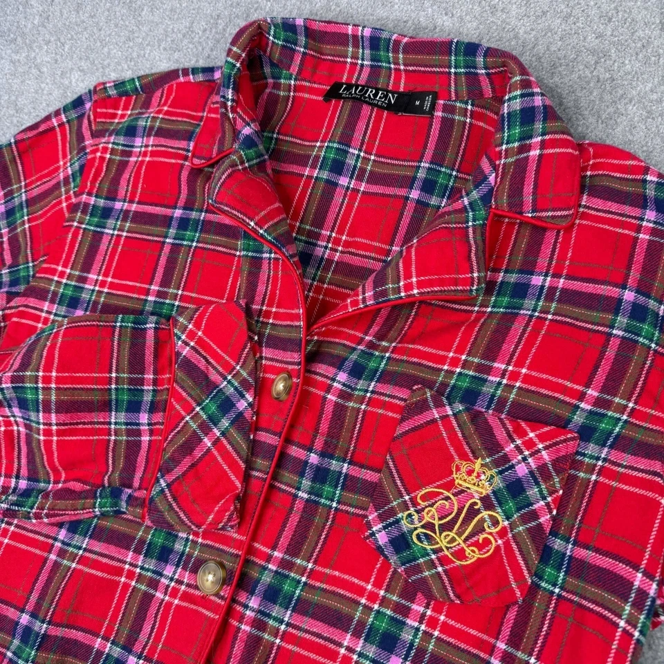 Lauren Ralph Lauren Black Label Plaid Embroidered Crest Sleep Set Size M Leopard - Image 1 of 4