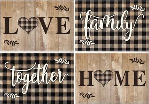 Wood Love Family Home Together Buffalo Plaid Placemats Set of 4, 12X18 Inch Farm - Picture 1 of 12