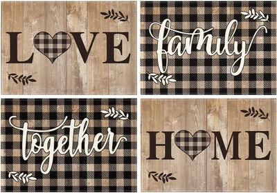 Wood Love Family Home Together Buffalo Plaid Placemats Set of 4, 12X18 Inch Farm - Image 1 of 4