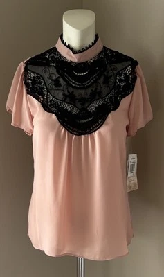 SOULMATES ЧЕРНЫЙ КРУЖЕВА РОЗОВЫЙ/ПЕРСИКОВЫЙ БЛУЗКА РАЗМЕР МАЛЕНЬКИЙ НОВЫЙ С ЯРЛЫКАМИ - Изображение 1 из 2