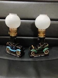 Pair Of Rare Amico Japan 1960's porcelain oil lamps 7" Tall Cadillac & Stanley - Picture 1 of 11