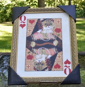 Carol Lew Königin der Herzen Spielkarte Katze Wandbild gerahmt mit Hangtag - Bild 1 von 4