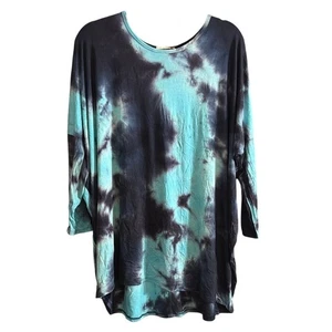 Crepas Damen Übergröße blau Batik Drop Shoulder Hi-Lo Top Größe 3XL 3X - Bild 1 von 3