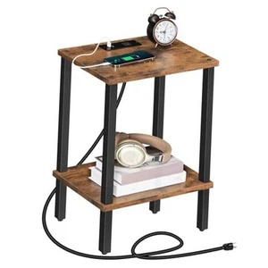 Side Table, End Table with Charging Station, Nightstand with USB 1 Rustic Brown - Picture 1 of 7