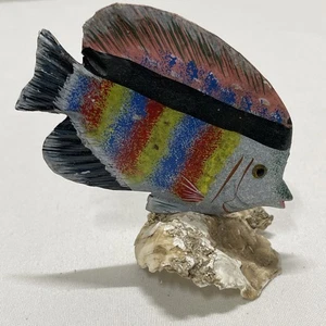 Vintage 4" x 4" handbemalte Keramik tropische Fische auf Austernmuschel Sockel Figur - Bild 1 von 11