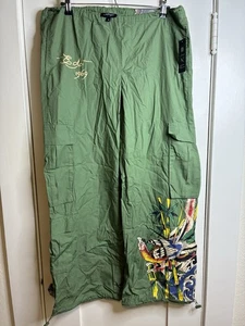 NWT Ed Hardy Army Green Poplin Cargo Pants Peacock Tattoo Women’s Medium - Picture 1 of 10