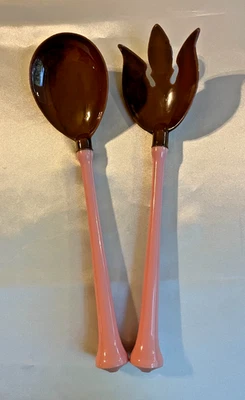 Vintage Pink & Brown Melamine Salad Serving Set – 50s - Modern Retro - Boho - Image 1 of 4