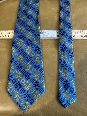 Habands полиэстер винтажный дизайнерский галстук синий/золотой Geo рокабилли 55 «x 4» качели - Изображение 1 из 4