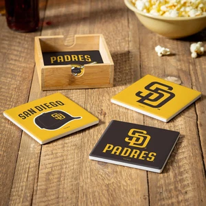 San Diego Padres Keramik Untersetzer Set, 4 Stück mit Holzbehälter - Bild 1 von 4