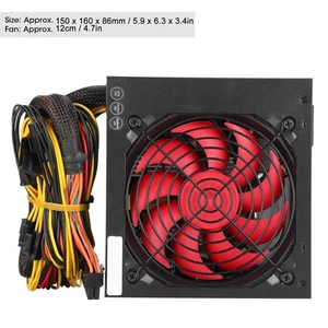 Computer Power Supply For Desktop Red Silent Fan Atx 24‑Pin Rated 500W Adj AM - Afbeelding 1 van 15