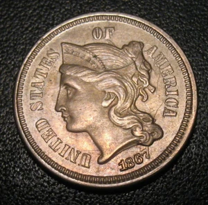 Old US Coins 1867 Obsolete Highgrade Three Cent Piece 3 C - Picture 1 of 2