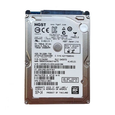 HGST HTS541075A9E680 750GB 5400RPM SATA 2.5" Laptop HDD Hard Drive - Image 1 of 4