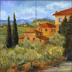 Keramikfliese Wandbild Backsplash Margosian Toskanische Landschaft Villa Kunst JM097 - Bild 1 von 5