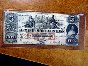 Alte US $5 veraltete Währung Farmers & Merchants Bank of Memphis Tennessee B16 - Bild 1 von 2