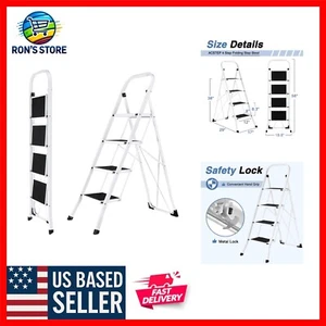Multi-Functional 4-Step Steel Ladder: Foldable with Safety Handrails for 330Lbs - Picture 1 of 10