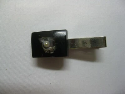 Vintage Unique 50's Gold Tone Tie Clip with Clear Resin Encased Pearl & Shell  - Image 1 of 4