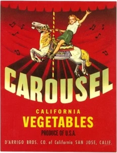 *Original* CAROUSEL Horse Merry-Go-Round Fair Vegetable Label NOT A COLOR COPY! - Picture 1 of 1