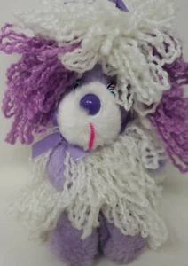 Vintage Acme Purple And White Yarn Dog Plush Sitting 6 1/2" Poodle Pink - Picture 1 of 10