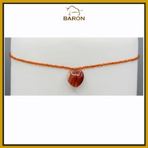 HEART CHOKER NATURAL CARNELIAN STONE ADJUSTABLE 12.5-15.5 VALENTINE #21 - Picture 1 of 10