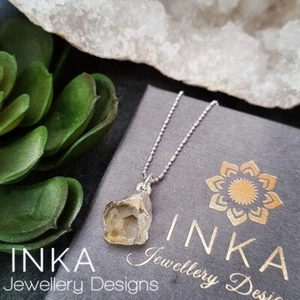 925 Sterling Silver CITRINE Necklace 16" Ball Bead BOHO YOGA Necklace By INKA - Picture 1 of 6