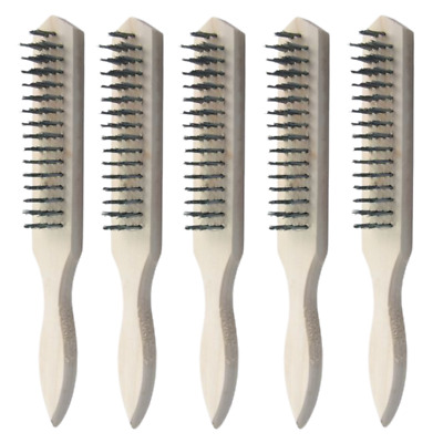 4 Row Wire Brush Scratch Brushes  Wooden Handle  Rust Remover Pack Of 5 2135 • 9.67€
