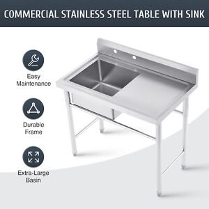 Commercial 18x16 in Utility Sink Stainless Steel Table with Sink for Home Bar