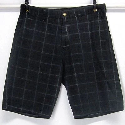 VOLCOM CORPO CLASS MENS W32 BLACK PLAID COTTON BLEND  FLAT FRONT DRESS SHORTS  - Image 1 of 4
