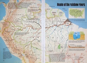 1972 Amazon Regions River Map Vintage 70s Print Ad Realm Rainbow Rivers - Picture 1 of 1