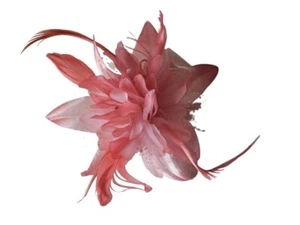 NEW Pink Flower Feather Fabric Fascinator Comb Wedding Formal Party Prom Races - Picture 1 of 2